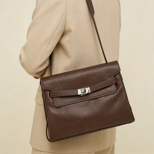 头层植鞣牛皮凯丽包2025新款小方包复古通勤包大容量斜挎肩包女