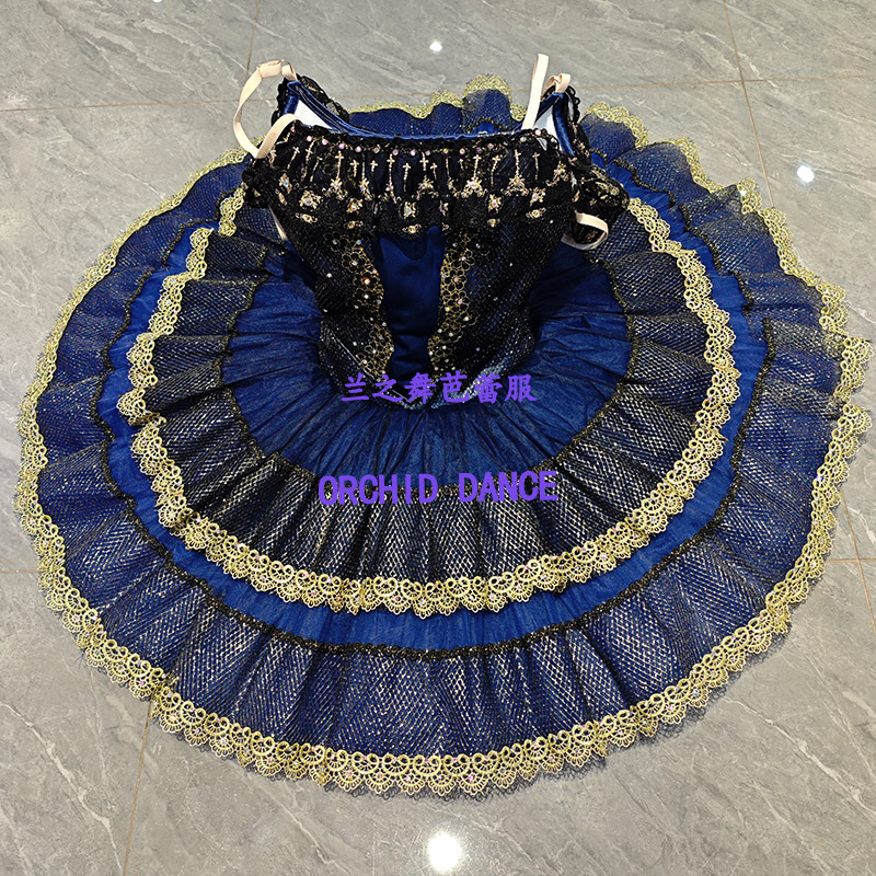 兰之舞欧美宫廷专业版tutu裙女童成人芭蕾裙深蓝定制表演服比赛服