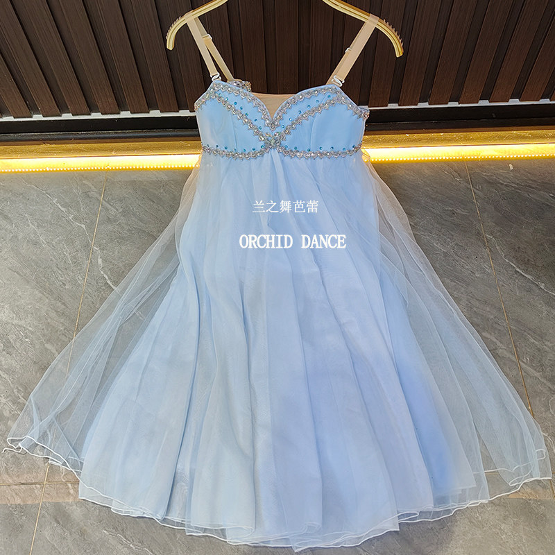浅蓝现代舞芭蕾舞裙定制比赛服