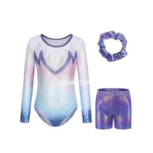 紧身衣套装 儿童专业体操训练服团体比赛服装 中小童演出连体服长袖