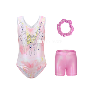 儿童专业体操训练服大童无袖背心健美操团体比赛服三件套演出服装