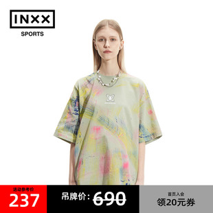 夏季 新款 T恤圆领手绘涂鸦潮 男女宽松休闲短袖 INXX ISS SPORTS