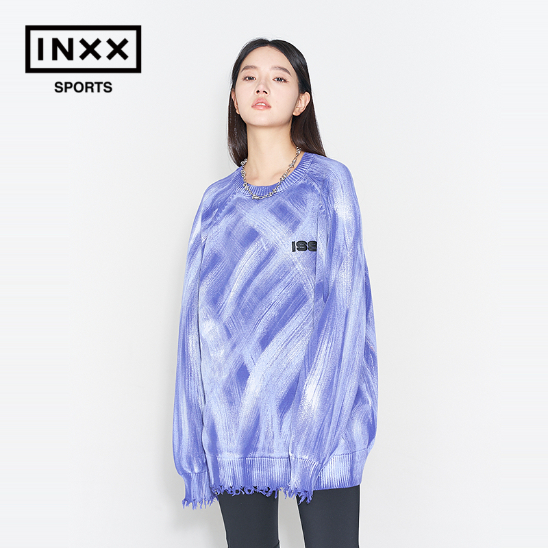 ISS INXX SPORTS【渐变擦色】情侣款运动圆领套头针织衫上衣宽松