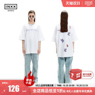 白色情侣短袖 ISS SPORTS INXX 仙人掌印花设计圆领T恤潮牌体恤