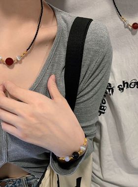 红玛瑙项链女闺蜜情侣转运项链手工编制锁骨链