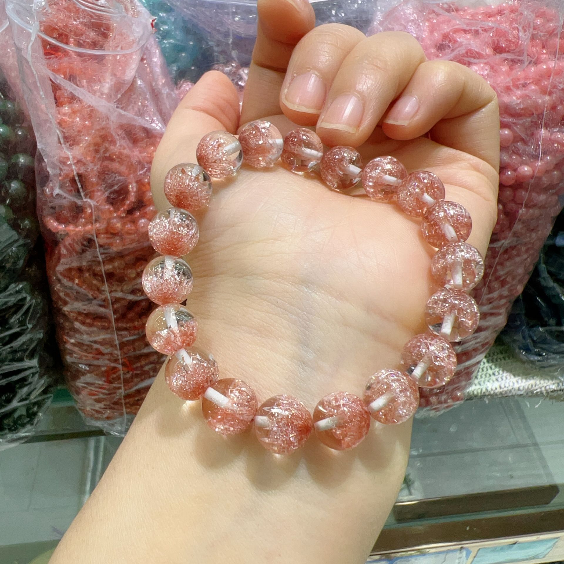 太阳手串橘红沙水晶草莓晶手链女日光石情侣饰品