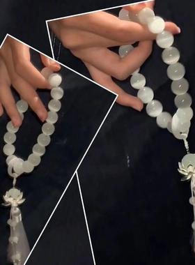 十八子阴阳手串黑白相隔手持流苏绕指柔佘太翠珠文佛玩手链男女款