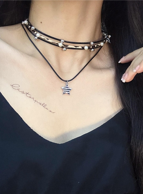 黑色皮绳choker颈链项圈女高级感小众气质颈带锁骨链脖子配饰项链
