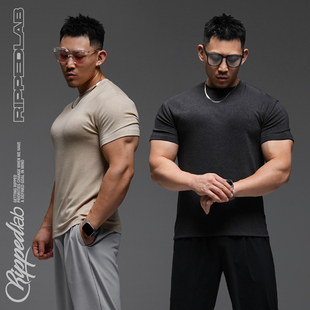 口显壮健身休闲透气 收袖 撕裂组织2025莱赛尔羊毛打底半袖 T恤修身