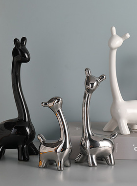 现代轻奢高档感电视柜装饰酒柜客厅小鹿一家四口家居饰品摆件