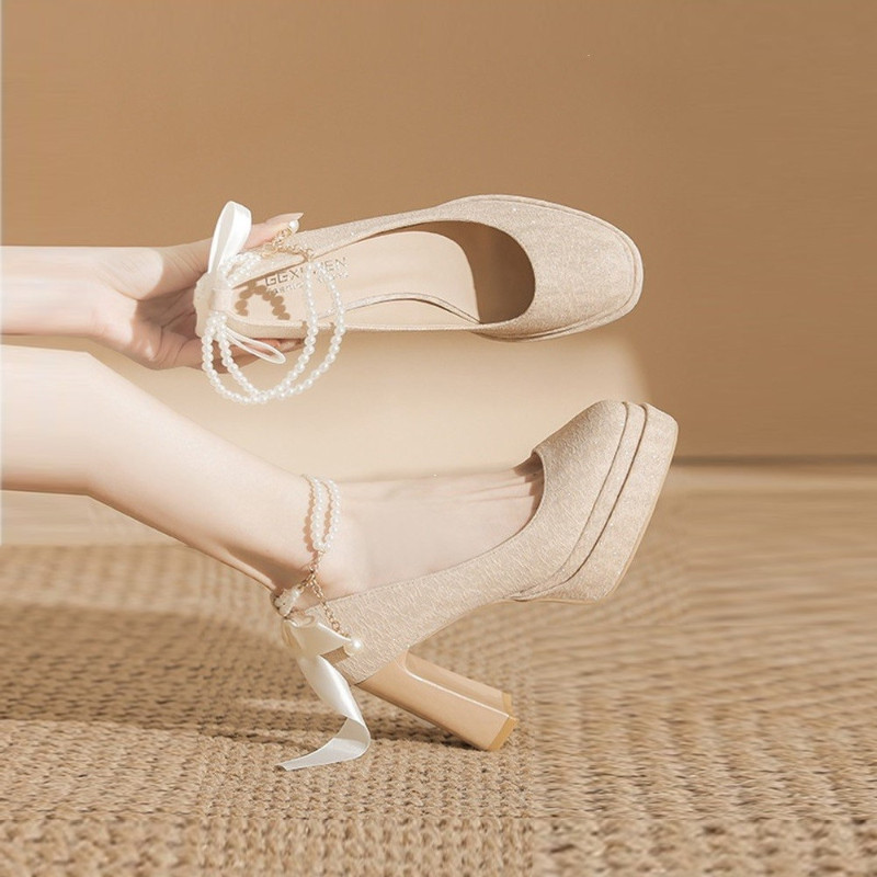 防水台粗跟高跟鞋女日常百搭气质高级不累脚禾秀婚纱两穿新娘婚鞋,女鞋,玛丽珍鞋,淘宝优惠券,粉丝福利购,淘宝优惠卷