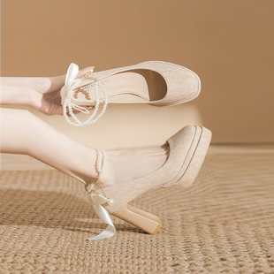 防水台粗跟高跟鞋女日常百搭气质高级不累脚禾秀婚纱两穿新娘婚鞋