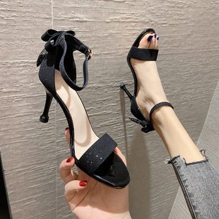 仙女風(fēng)細(xì)跟高跟鞋 氣質(zhì)百搭法式 配裙子一字帶涼鞋 女2023春大東新款