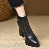 防滑尖头马丁靴子2025秋冬新款 高跟鞋 保暖不累脚防水台粗跟短靴女