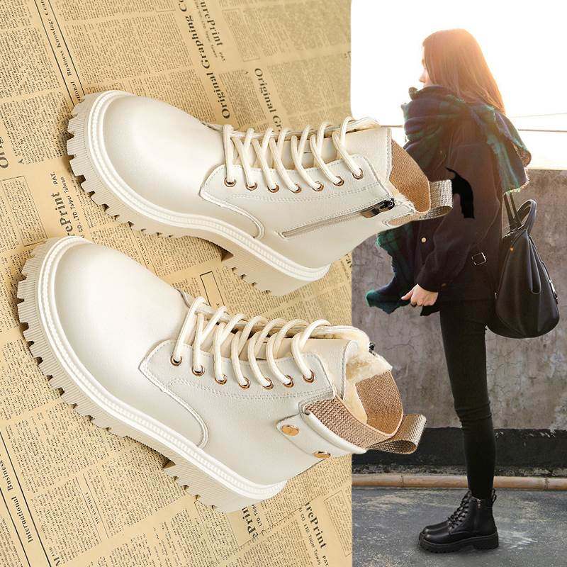 加绒马丁靴女英伦风2025秋冬季棉靴初中生中大童少女孩法式小短靴