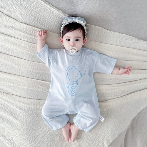 无骨婴儿套头七分袖连体衣