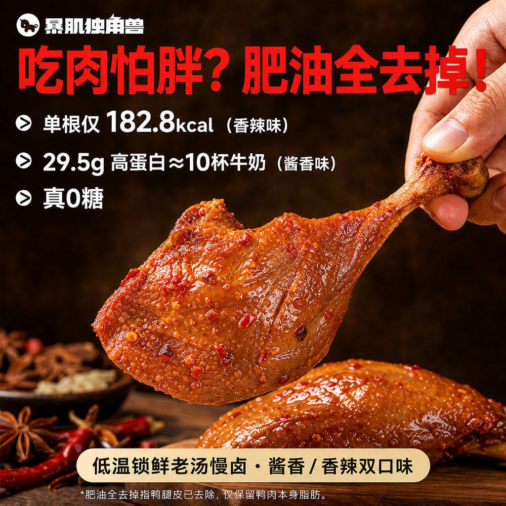 暴肌独角兽去皮鸭腿开袋即食健身减低卤味高蛋白脂代餐鸭肉类零食