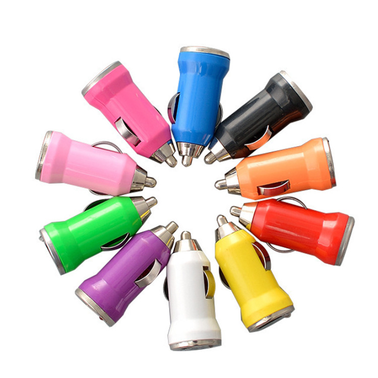 礼品车充5V500mA1000mA子弹头糖果色车用车载手机充电器