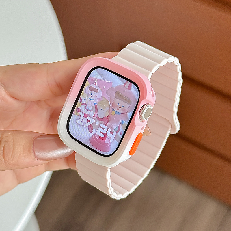 适用苹果iwatchS10手表表带保护壳撞色applewatchs9代se磁吸硅胶