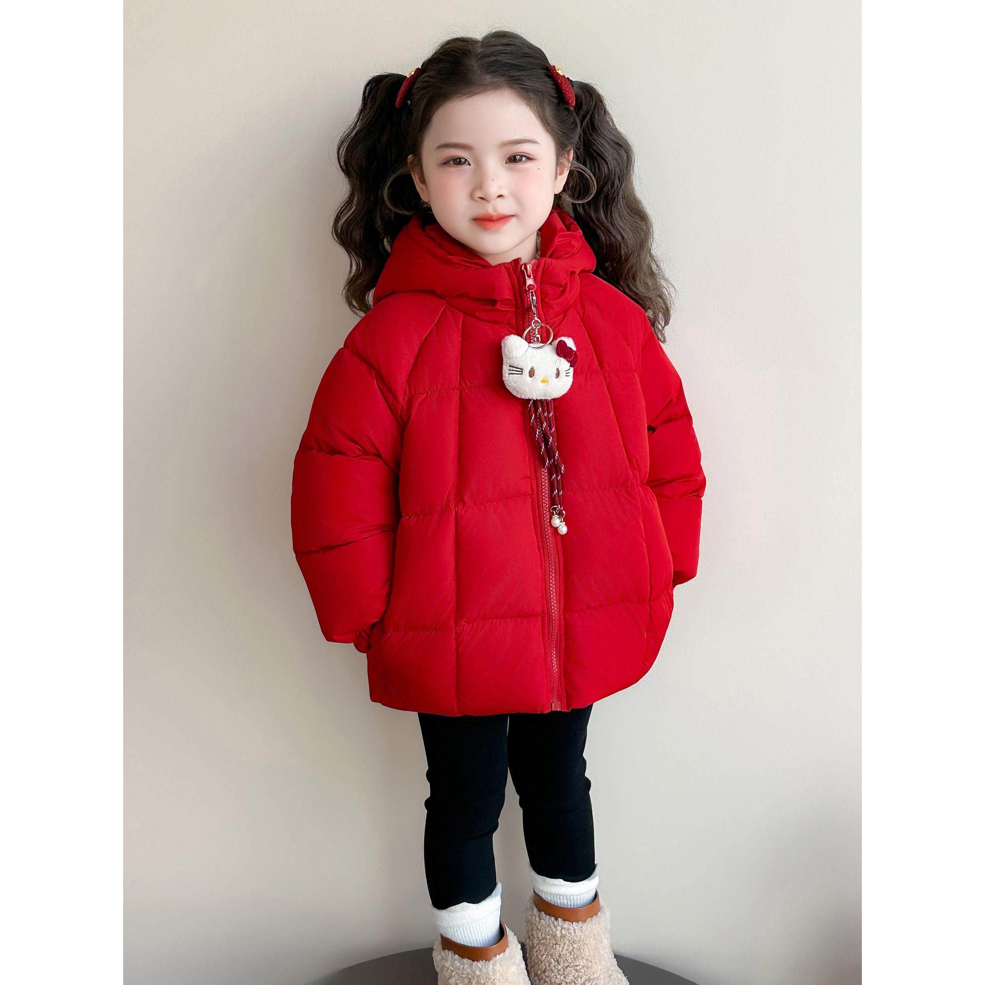 女童冬装羽绒棉衣加厚红色新年拜年服2025冬季新款儿童洋气棉袄潮