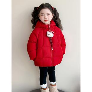 女童冬装羽绒棉衣加厚红色新年拜年服2025冬季新款儿童洋气棉袄潮