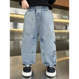 男宝宝韩版 2026新款 时尚 潮流裤 男童春装 子儿童宽松阔腿长裤 牛仔裤