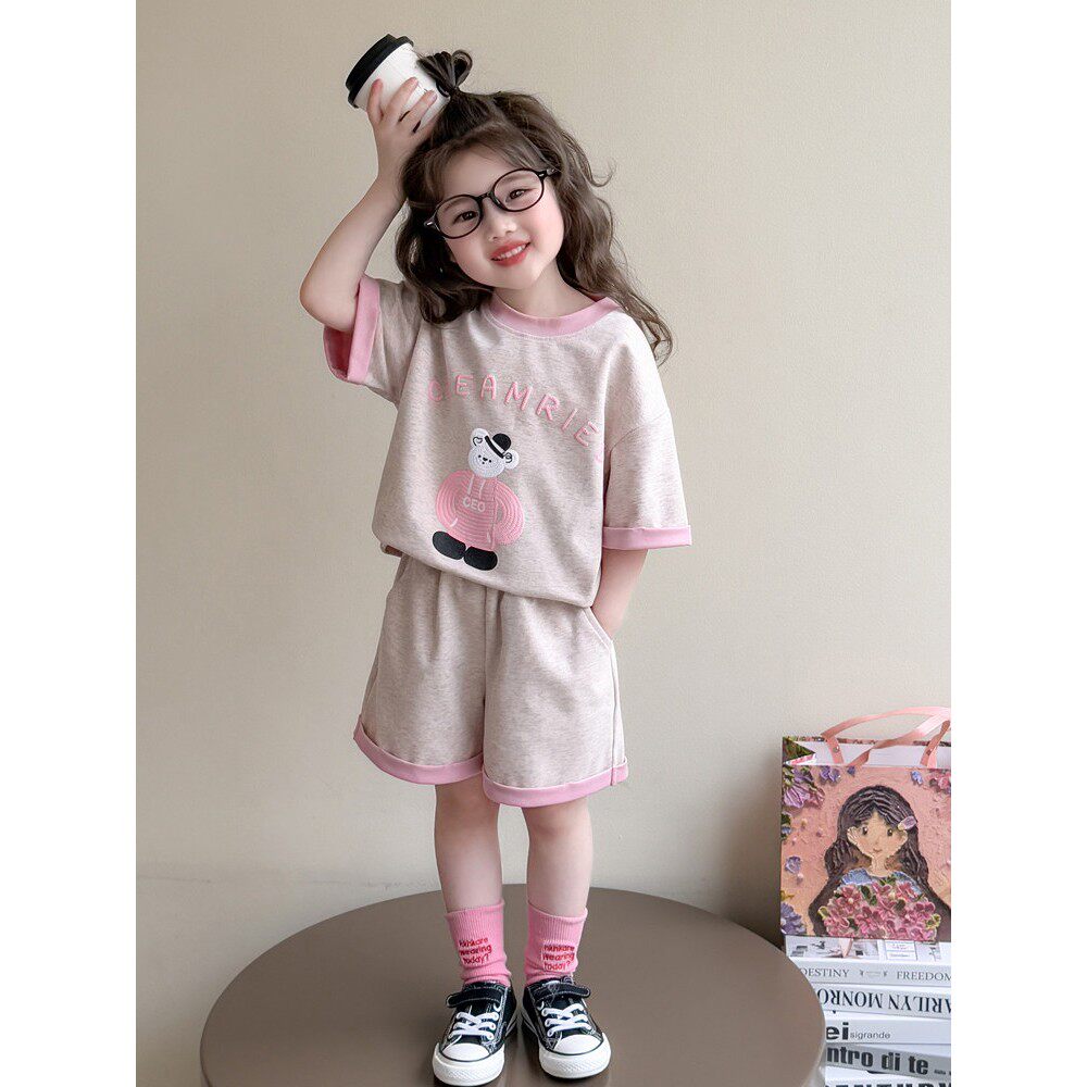 女童夏季运动套装2026新款宝宝卡通短袖短裤两件套儿童夏装薄衣服