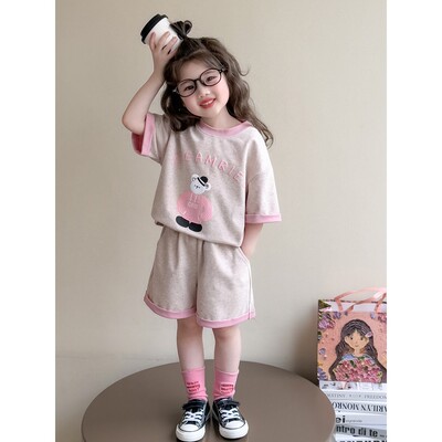女童夏季运动套装2026新款宝宝卡通短袖短裤两件套儿童夏装薄衣服