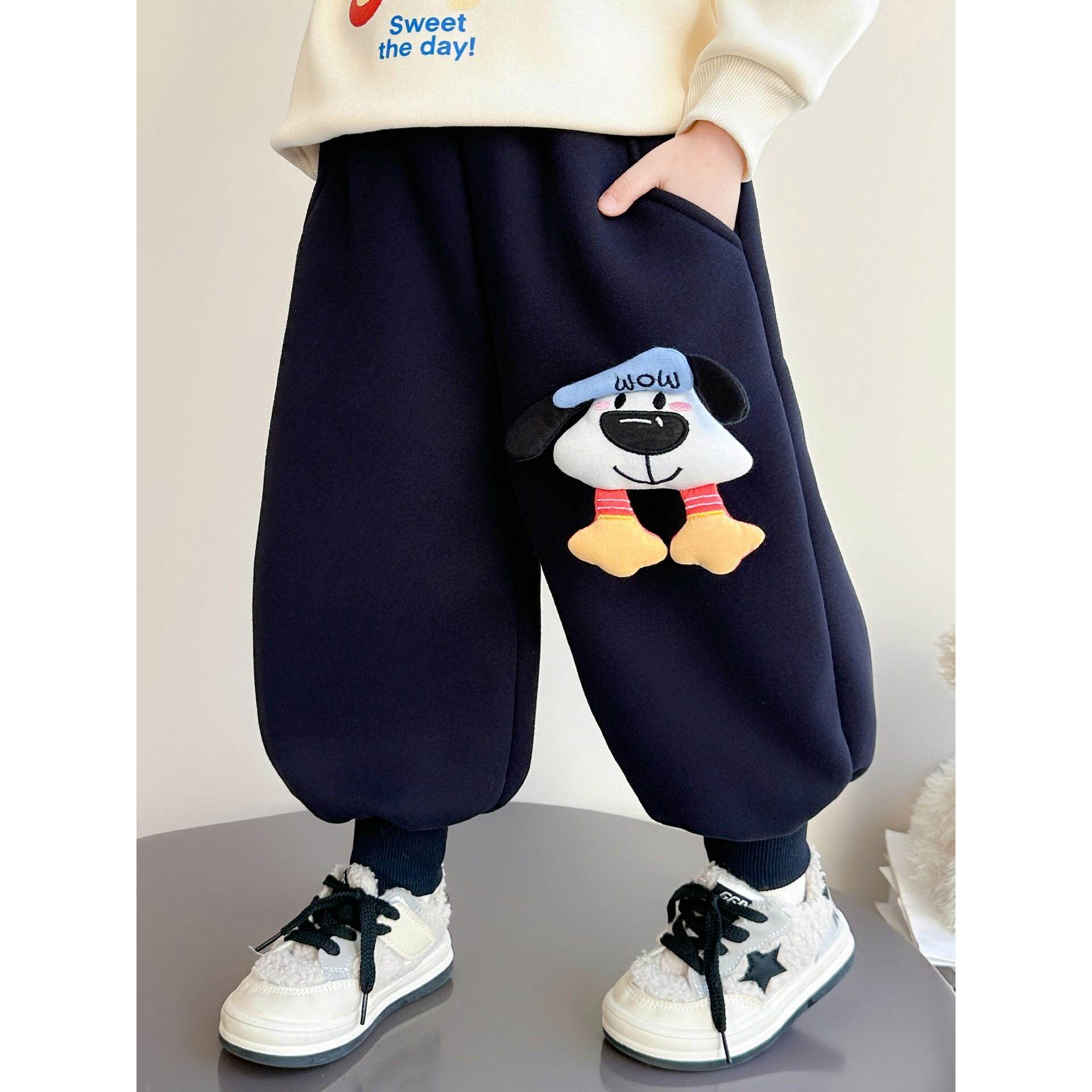 男童加绒裤子秋冬季2025新款儿童束脚裤一体绒加厚男宝宝休闲卫裤