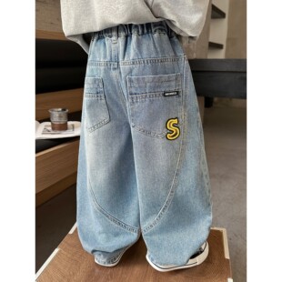 男童春季裤子儿童韩版休闲直筒裤2026春秋装新款阔腿裤时尚牛仔裤