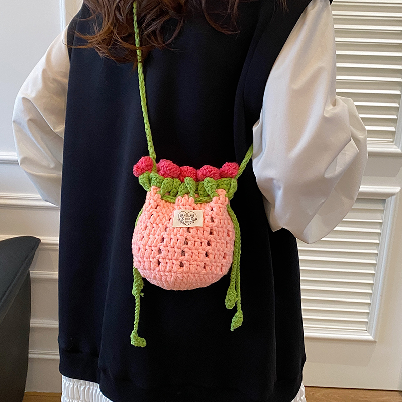 夏天夏季玫瑰花针织迷你小包包女儿童水桶包小众斜挎包潮,箱包皮具/热销女包/男包,编织包,淘宝优惠券,粉丝福利购,淘宝优惠卷