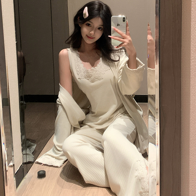 贵妇级高奢羊绒睡衣性感三件套装