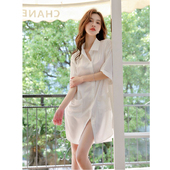 男友风冰丝衬衫 睡裙家居服 宽松纯欲情调性感中长款 睡衣女夏季 薄款