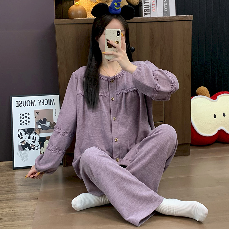 羊绒带胸垫睡衣女秋冬季保暖长袖甜美花边小香风可外穿家居服套装,女士内衣/男士内衣/家居服,睡衣/家居服套装,淘宝优惠券,粉丝福利购,淘宝优惠卷