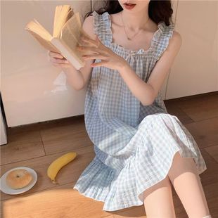 2025新款 甜美可爱公主风可外穿家居服 睡裙女夏季 带胸垫吊带中长款
