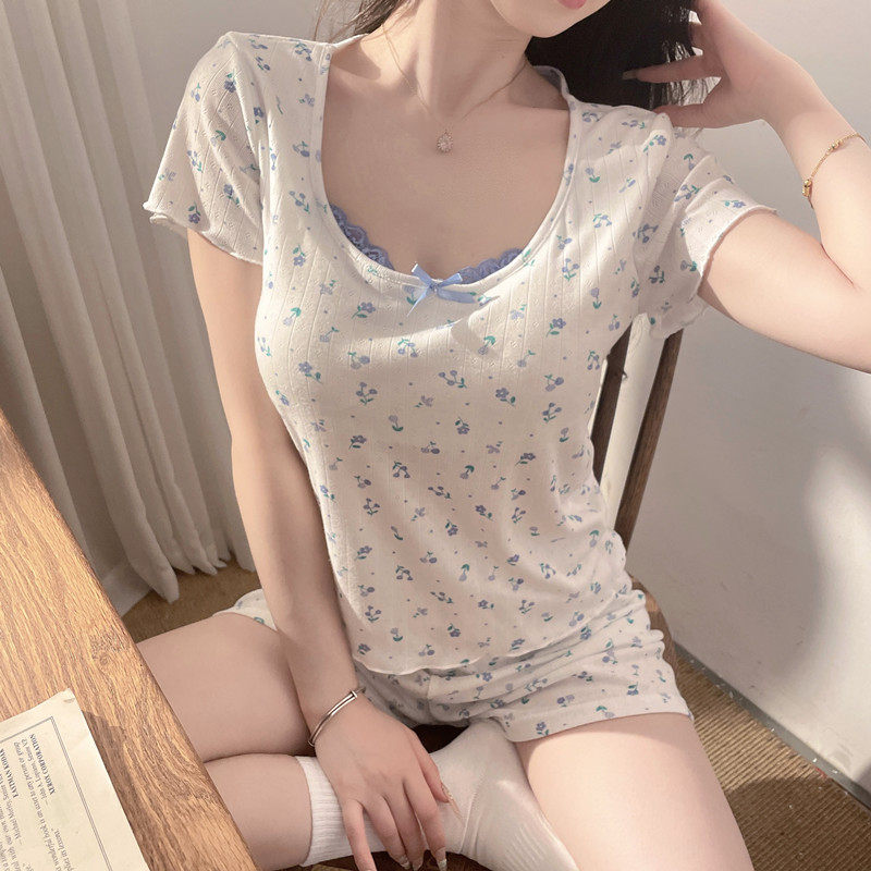 甜美碎花睡衣女夏季莫代尔短袖短裤带胸垫纯欲风家居服套装可外穿,女士内衣/男士内衣/家居服,睡衣/家居服套装,淘宝优惠券,粉丝福利购,淘宝优惠卷