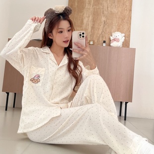 宽松家居服套装 云朵棉睡衣女款 长袖 卡通小熊波点开衫 可外穿 春秋季