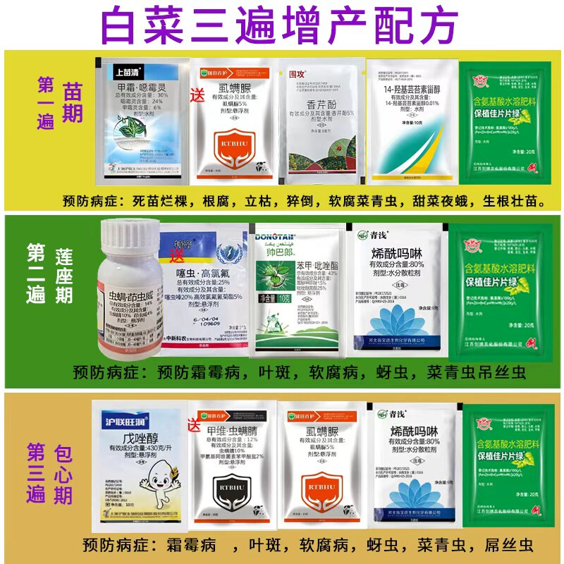 白菜三遍药农药配方杀菌剂防烂根烂心大白菜软腐病防腐防烂软腐病