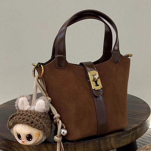 复古磨砂皮时尚 包包女2025新款 百搭单肩斜挎包高级感手提包水桶包