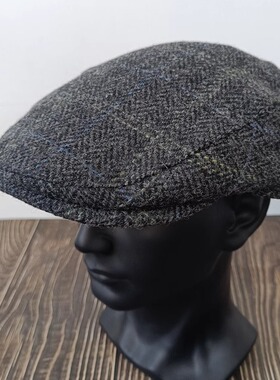 哈里斯复古格纹羊毛鸭舌帽男女春秋百搭Harris粗花呢贝雷前进帽子