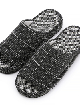 日式亚麻拖鞋男春秋居家室内防滑静音防臭棉麻布艺家用女凉拖鞋