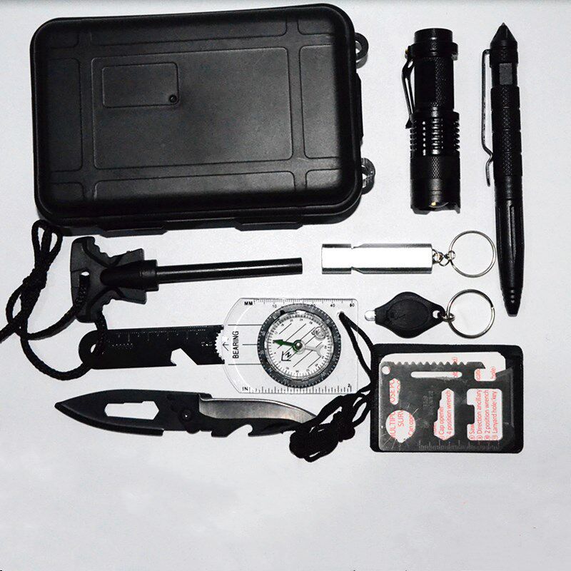 8合1多功能户外装备求生密封盒 野外急救盒 SOS应急生存工具套装