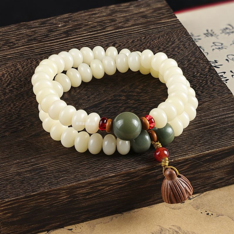 (步步连升)奶黄菩提根双圈手串手持6/9mm(盘玩袋)