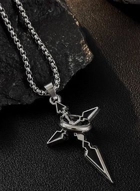 钛钢十字架吊坠男女款项链男士潮牌百搭链子配饰男生潮流卫衣挂坠