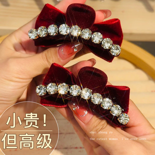 红色蝴蝶结抓夹女后脑勺半扎发卡高颅顶高马尾发夹显脸小夹子头饰