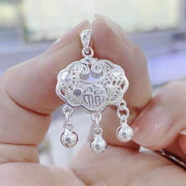 色平安锁花丝项链女百岁锁镂空吊坠送礼就送平安锁身心健康