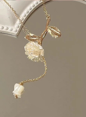 白色玫瑰花温柔风项链女新款超仙法式百搭项链小众设计感项链