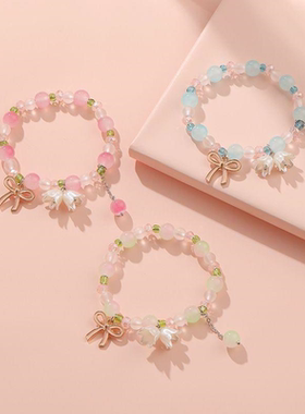 儿童新中式手链女童闺蜜水晶串珠公主学生小女孩精美铃兰花手串女