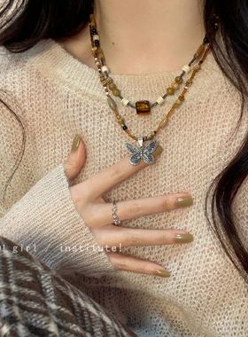 波西米亚民族风蝴蝶串珠项链女设计感新中式时尚百搭锁骨链配饰品