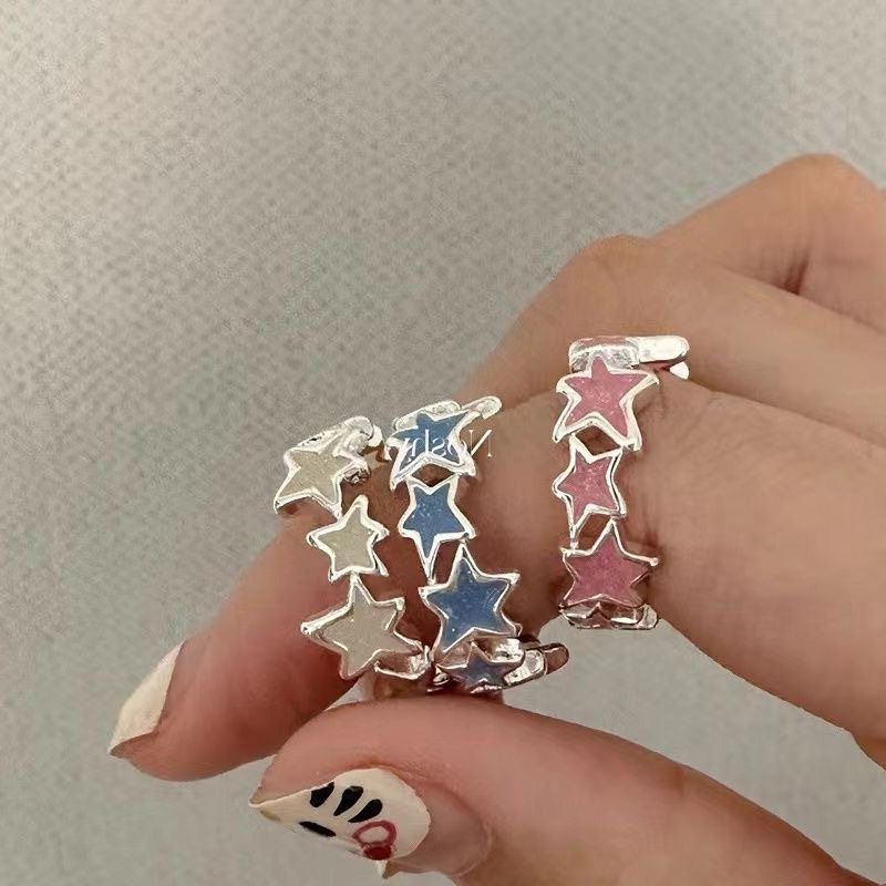 超甜星星戒指女精致甜酷五角星小众闪光星湖环滴胶指环